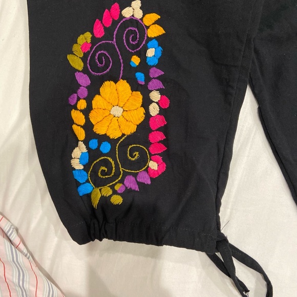 Black embroidered draw string pants. - Picture 4 of 4